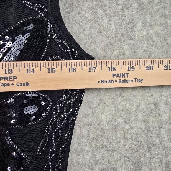 Sequined Fringe Black Sleeveless Cocktail Dress Elegant Art Deco Style Polyester - Picture 8 of 8